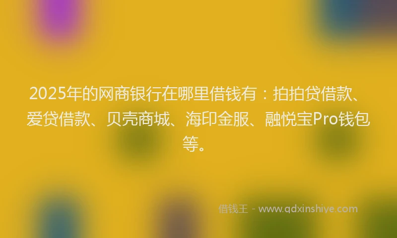 2025年的网商银行在哪里借钱有：拍拍贷借款、爱贷借款、贝壳商城、海印金服、融悦宝Pro钱包等。