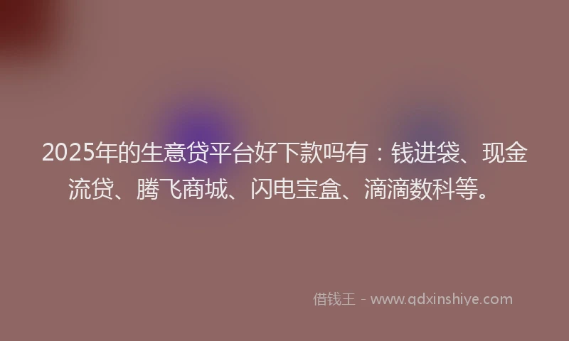 2025年的生意贷平台好下款吗有：钱进袋、现金流贷、腾飞商城、闪电宝盒、滴滴数科等。