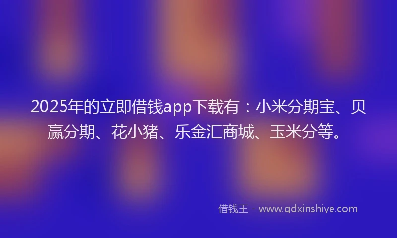 2025年的立即借钱app下载有：小米分期宝、贝赢分期、花小猪、乐金汇商城、玉米分等。