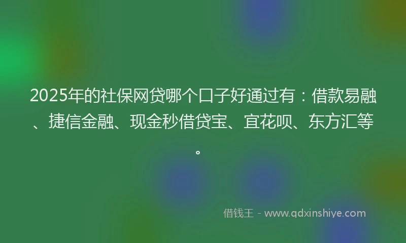 2025年的社保网贷哪个口子好通过有：借款易融、捷信金融、现金秒借贷宝、宜花呗、东方汇等。