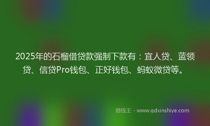 2025年的石榴借贷款强制下款有：宜人贷、蓝领贷、信贷Pro钱包、正好钱包、蚂蚁微贷等。