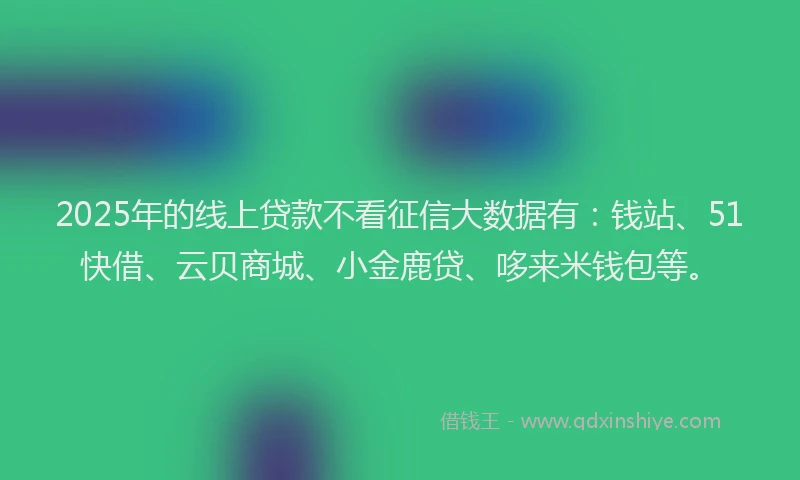 2025年的线上贷款不看征信大数据有：钱站、51快借、云贝商城、小金鹿贷、哆来米钱包等。