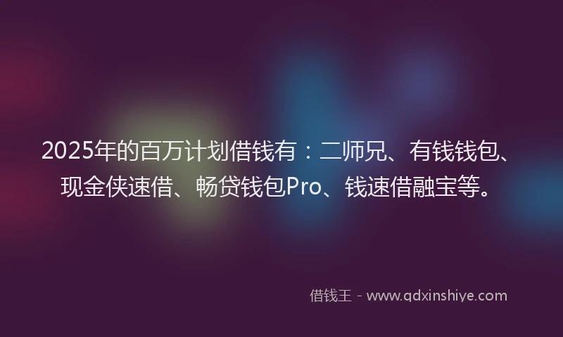 2025年的百万计划借钱有：二师兄、有钱钱包、现金侠速借、畅贷钱包Pro、钱速借融宝等。