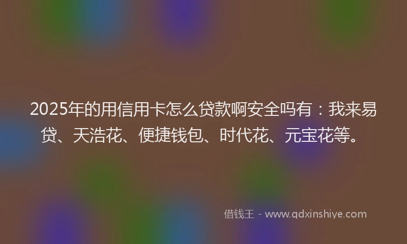 2025年的用信用卡怎么贷款啊安全吗有：我来易贷、天浩花、便捷钱包、时代花、元宝花等。