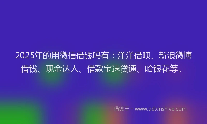 2025年的用微信借钱吗有：洋洋借呗、新浪微博借钱、现金达人、借款宝速贷通、哈银花等。