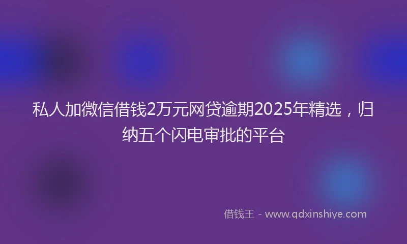 私人加微信借钱2万元网贷逾期2025年精选，归纳五个闪电审批的平台