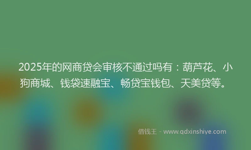 2025年的网商贷会审核不通过吗有：葫芦花、小狗商城、钱袋速融宝、畅贷宝钱包、天美贷等。