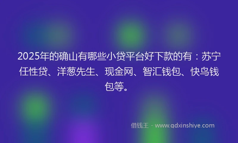 2025年的确山有哪些小贷平台好下款的有：苏宁任性贷、洋葱先生、现金网、智汇钱包、快鸟钱包等。