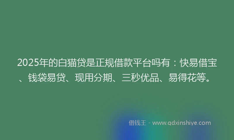 2025年的白猫贷是正规借款平台吗有：快易借宝、钱袋易贷、现用分期、三秒优品、易得花等。