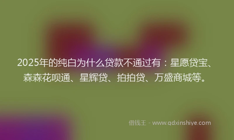 2025年的纯白为什么贷款不通过有：星愿贷宝、森森花呗通、星辉贷、拍拍贷、万盛商城等。