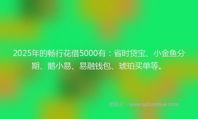 2025年的畅行花借5000有：省时贷宝、小金鱼分期、鹅小易、易融钱包、琥珀买单等。