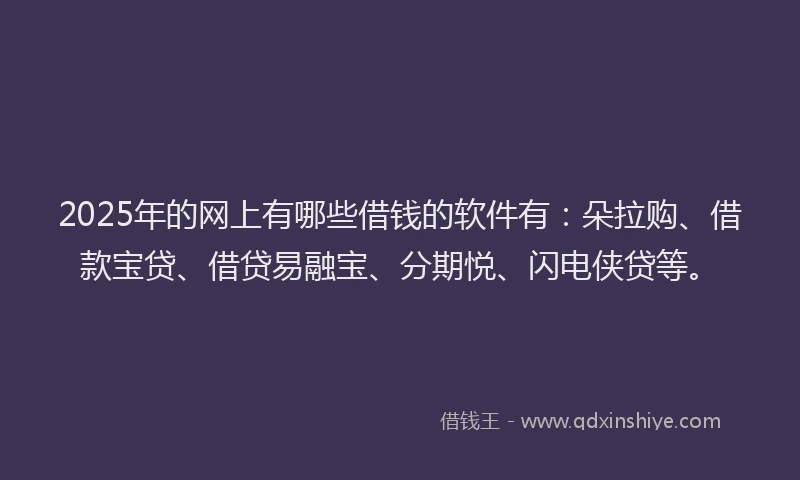 2025年的网上有哪些借钱的软件有：朵拉购、借款宝贷、借贷易融宝、分期悦、闪电侠贷等。
