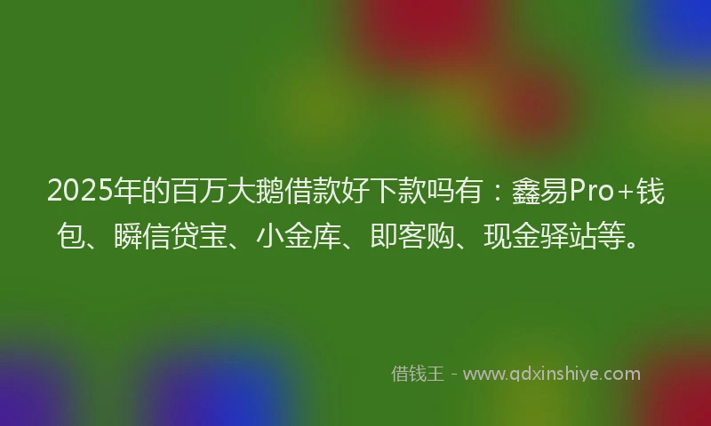 2025年的百万大鹅借款好下款吗有：鑫易Pro+钱包、瞬信贷宝、小金库、即客购、现金驿站等。