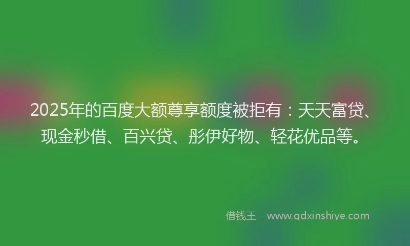 2025年的百度大额尊享额度被拒有：天天富贷、现金秒借、百兴贷、彤伊好物、轻花优品等。