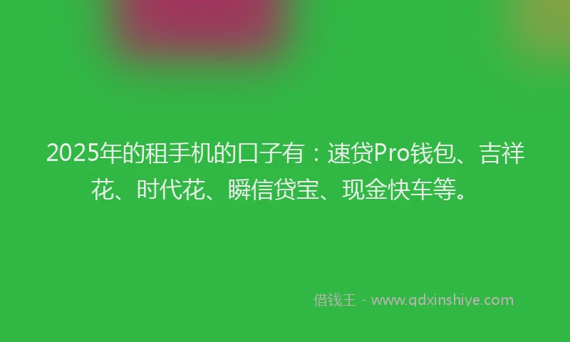 2025年的租手机的口子有：速贷Pro钱包、吉祥花、时代花、瞬信贷宝、现金快车等。
