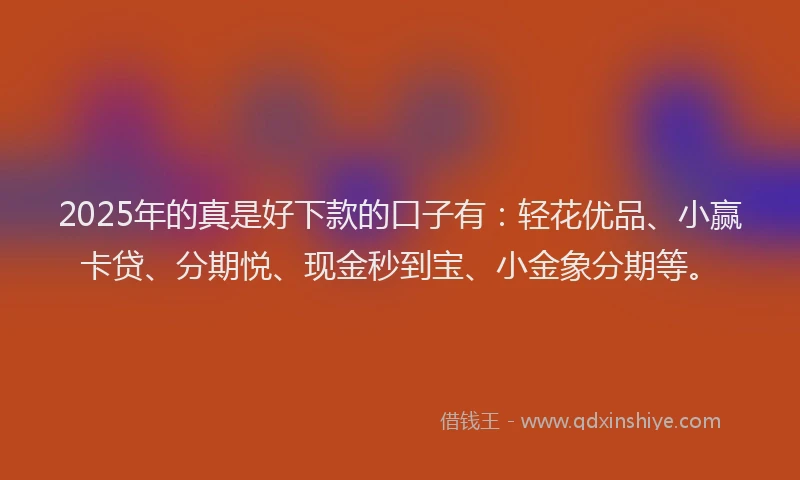 2025年的真是好下款的口子有：轻花优品、小赢卡贷、分期悦、现金秒到宝、小金象分期等。