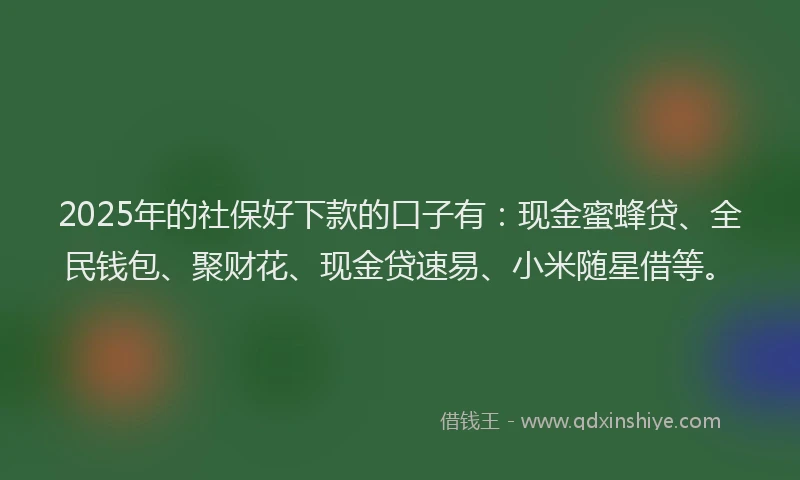 2025年的社保好下款的口子有：现金蜜蜂贷、全民钱包、聚财花、现金贷速易、小米随星借等。