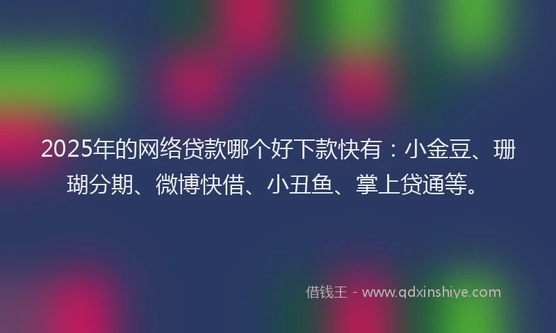 2025年的网络贷款哪个好下款快有：小金豆、珊瑚分期、微博快借、小丑鱼、掌上贷通等。