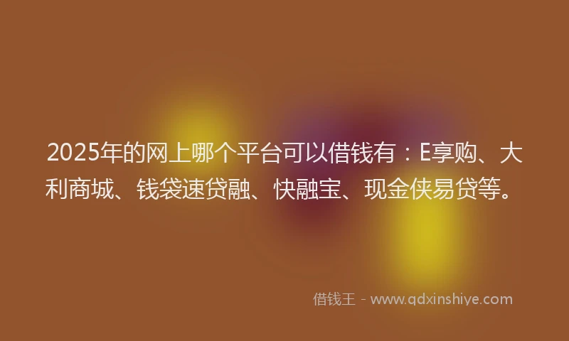 2025年的网上哪个平台可以借钱有：E享购、大利商城、钱袋速贷融、快融宝、现金侠易贷等。