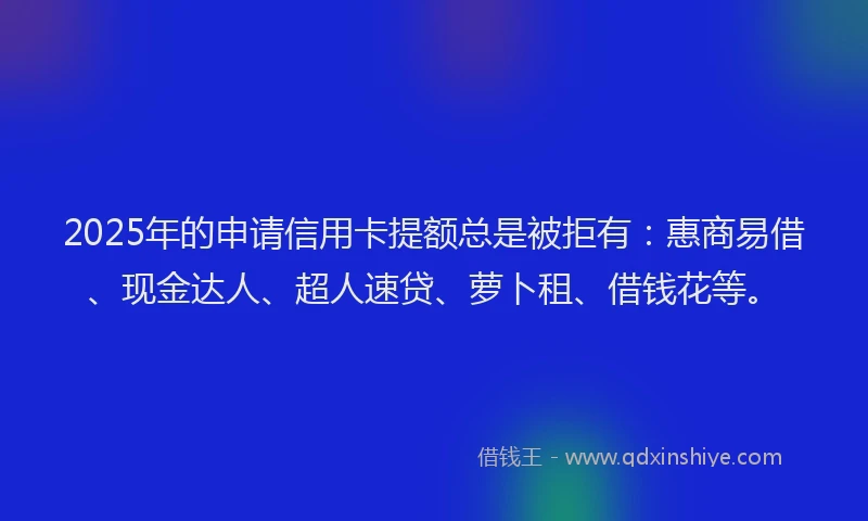 2025年的申请信用卡提额总是被拒有：惠商易借、现金达人、超人速贷、萝卜租、借钱花等。