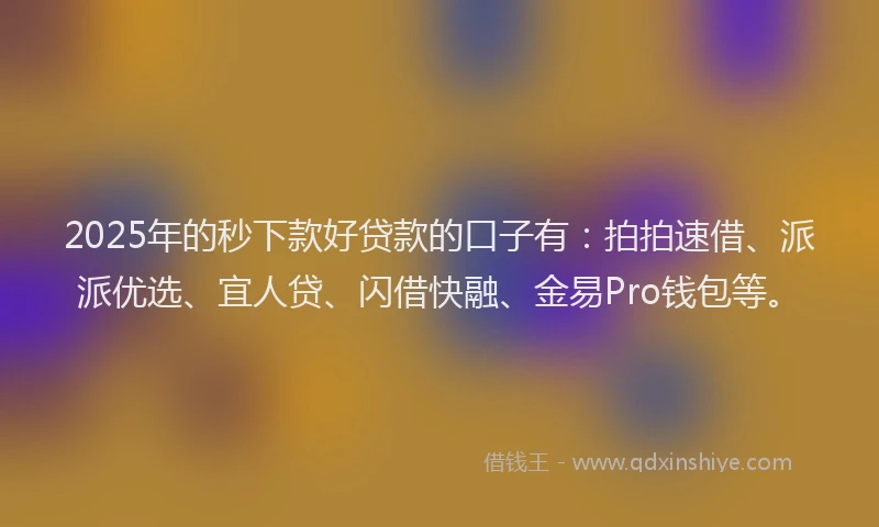 2025年的秒下款好贷款的口子有：拍拍速借、派派优选、宜人贷、闪借快融、金易Pro钱包等。