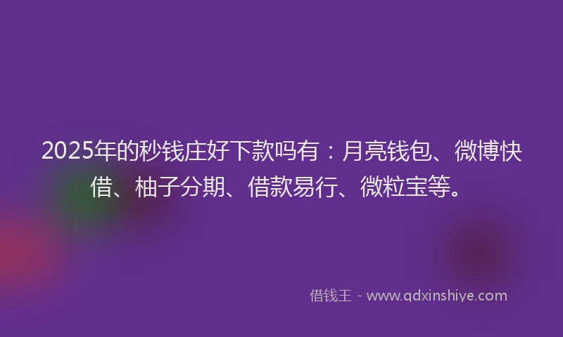 2025年的秒钱庄好下款吗有：月亮钱包、微博快借、柚子分期、借款易行、微粒宝等。