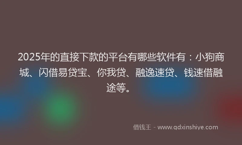 2025年的直接下款的平台有哪些软件有：小狗商城、闪借易贷宝、你我贷、融逸速贷、钱速借融途等。
