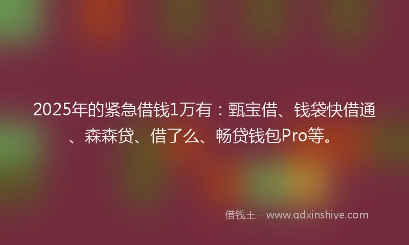 2025年的紧急借钱1万有：甄宝借、钱袋快借通、森森贷、借了么、畅贷钱包Pro等。