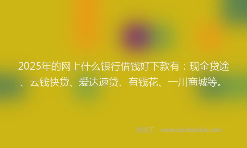 2025年的网上什么银行借钱好下款有：现金贷途、云钱快贷、爱达速贷、有钱花、一川商城等。
