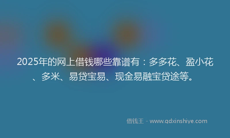 2025年的网上借钱哪些靠谱有：多多花、盈小花、多米、易贷宝易、现金易融宝贷途等。