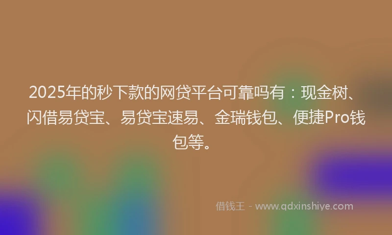 2025年的秒下款的网贷平台可靠吗有：现金树、闪借易贷宝、易贷宝速易、金瑞钱包、便捷Pro钱包等。