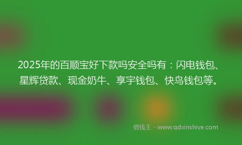 2025年的百顺宝好下款吗安全吗有：闪电钱包、星辉贷款、现金奶牛、享宇钱包、快鸟钱包等。