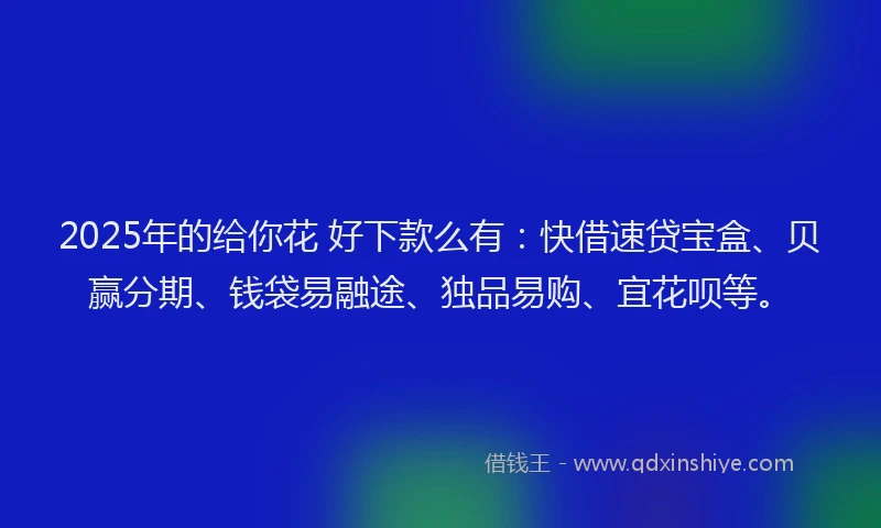 2025年的给你花 好下款么有：快借速贷宝盒、贝赢分期、钱袋易融途、独品易购、宜花呗等。