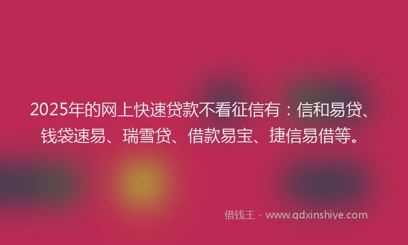 2025年的网上快速贷款不看征信有：信和易贷、钱袋速易、瑞雪贷、借款易宝、捷信易借等。
