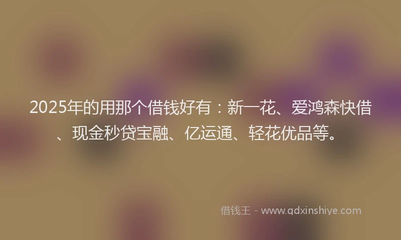 2025年的用那个借钱好有：新一花、爱鸿森快借、现金秒贷宝融、亿运通、轻花优品等。