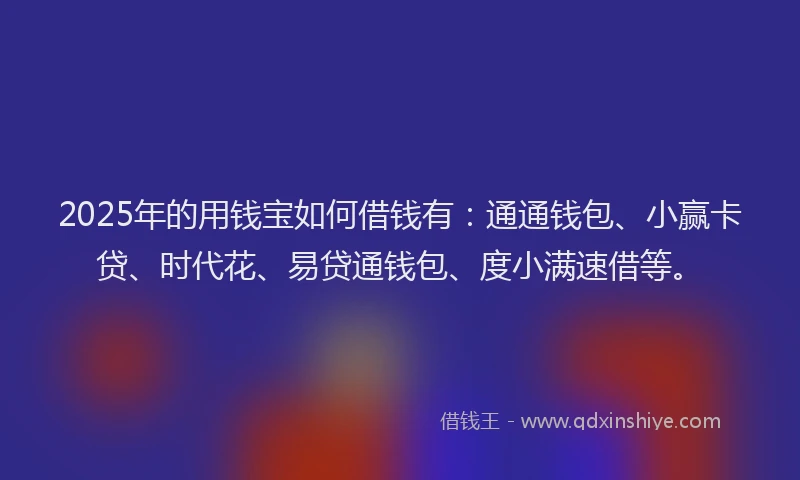 2025年的用钱宝如何借钱有：通通钱包、小赢卡贷、时代花、易贷通钱包、度小满速借等。