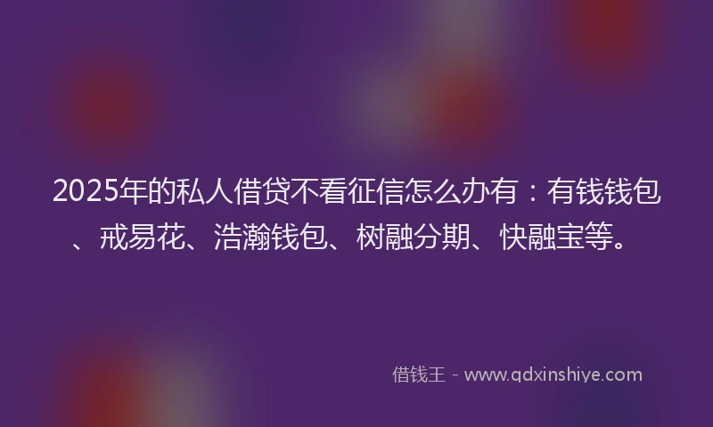 2025年的私人借贷不看征信怎么办有：有钱钱包、戒易花、浩瀚钱包、树融分期、快融宝等。