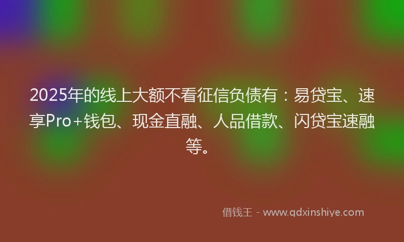 2025年的线上大额不看征信负债有：易贷宝、速享Pro+钱包、现金直融、人品借款、闪贷宝速融等。