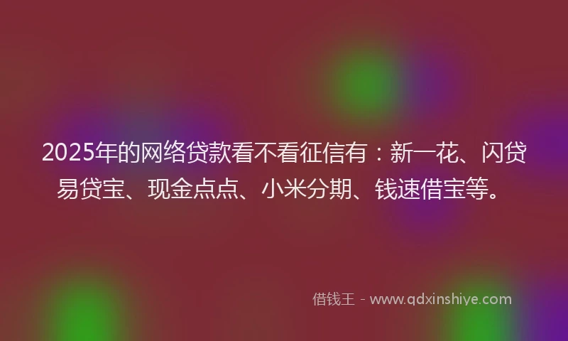 2025年的网络贷款看不看征信有：新一花、闪贷易贷宝、现金点点、小米分期、钱速借宝等。