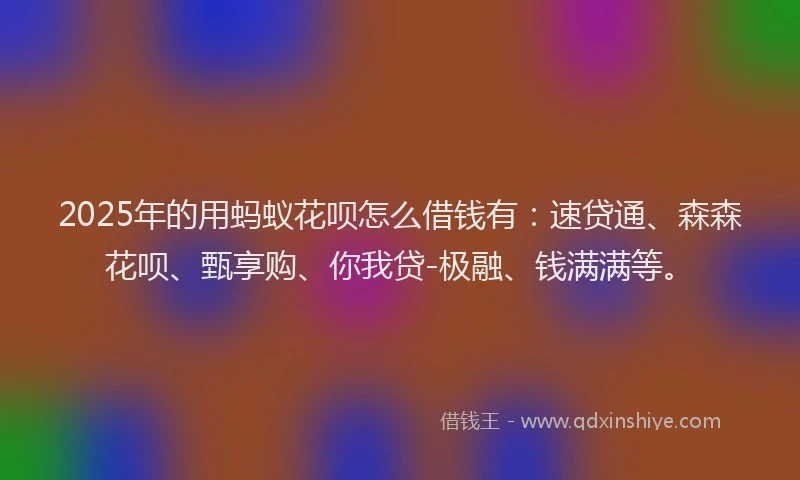 2025年的用蚂蚁花呗怎么借钱有：速贷通、森森花呗、甄享购、你我贷-极融、钱满满等。