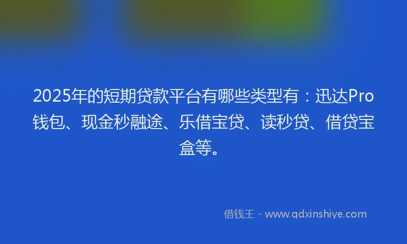 2025年的短期贷款平台有哪些类型有：迅达Pro钱包、现金秒融途、乐借宝贷、读秒贷、借贷宝盒等。
