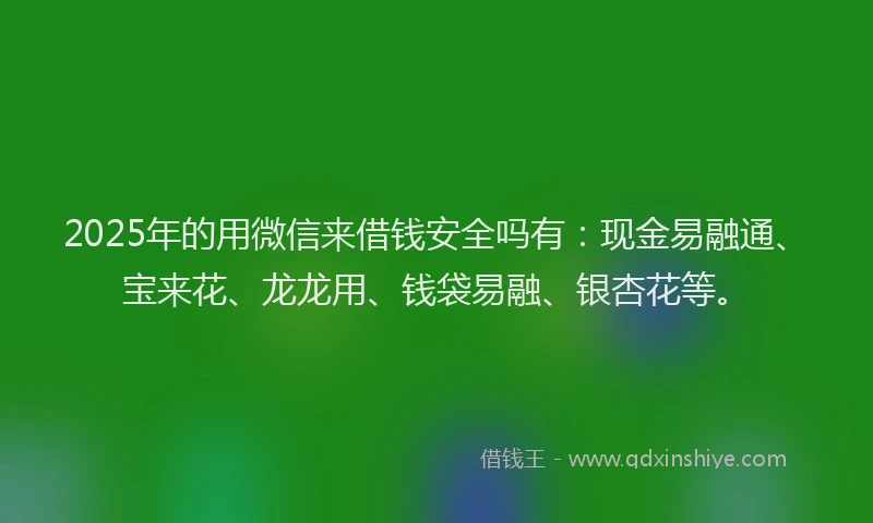 2025年的用微信来借钱安全吗有：现金易融通、宝来花、龙龙用、钱袋易融、银杏花等。