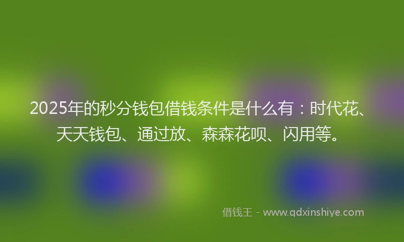 2025年的秒分钱包借钱条件是什么有：时代花、天天钱包、通过放、森森花呗、闪用等。