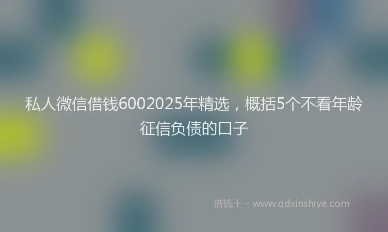 私人微信借钱6002025年精选，概括5个不看年龄征信负债的口子