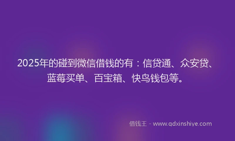 2025年的碰到微信借钱的有：信贷通、众安贷、蓝莓买单、百宝箱、快鸟钱包等。