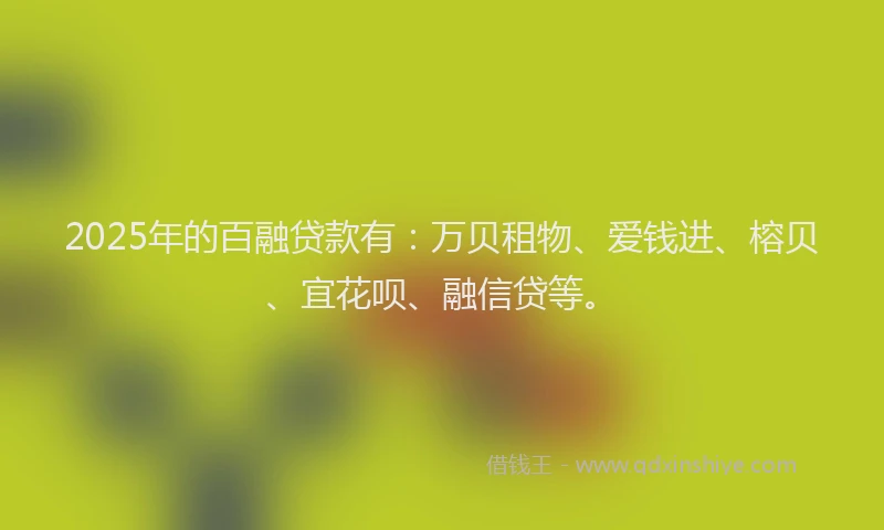 2025年的百融贷款有：万贝租物、爱钱进、榕贝、宜花呗、融信贷等。