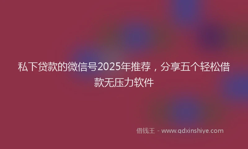 私下贷款的微信号2025年推荐，分享五个轻松借款无压力软件
