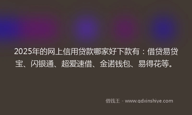 2025年的网上信用贷款哪家好下款有：借贷易贷宝、闪银通、超爱速借、金诺钱包、易得花等。
