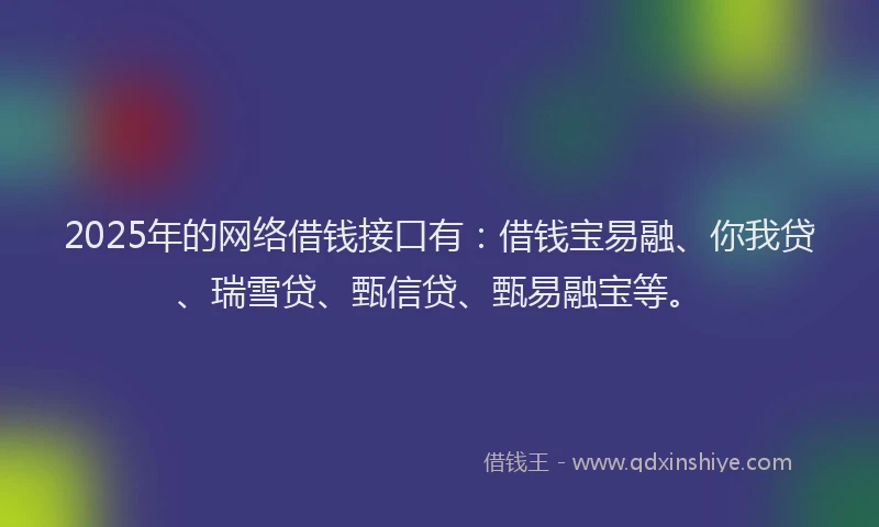 2025年的网络借钱接口有：借钱宝易融、你我贷、瑞雪贷、甄信贷、甄易融宝等。