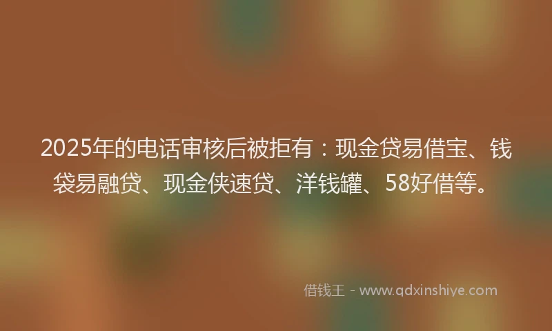 2025年的电话审核后被拒有：现金贷易借宝、钱袋易融贷、现金侠速贷、洋钱罐、58好借等。